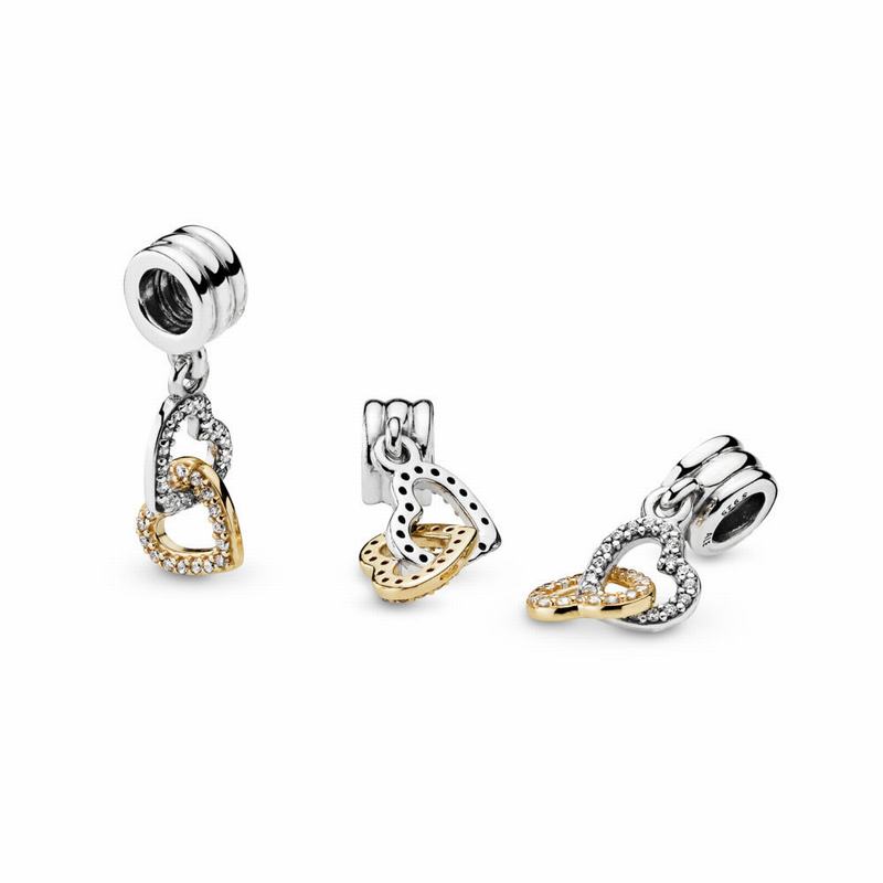 Pandora Interlocked Hearts Dangle Charm - Two Tone/Cubic Zirconia - Canada | AD7188ZD